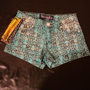 NEW * SIZE 3 * SNAKE SKIN LEOPARD CHEETAH PRINT * TEAL AQUA GREEN BLUE SHORTS
